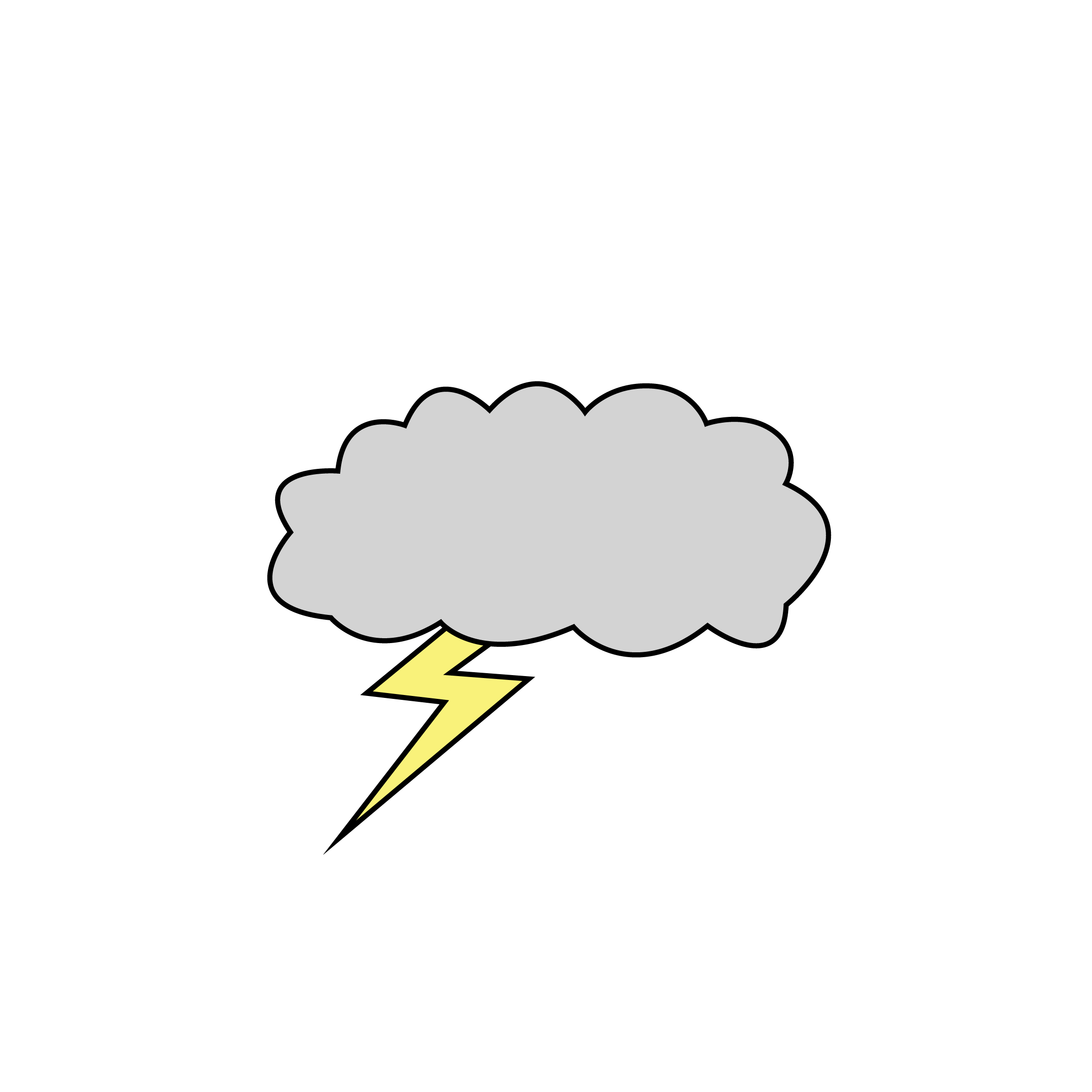 Grå sky med et enkelt lyn under. Illustrasjon.