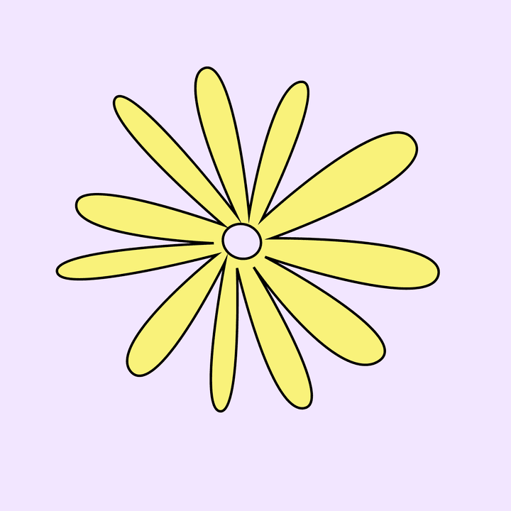 Gul blomst med lange kronblader. Illustrasjon.