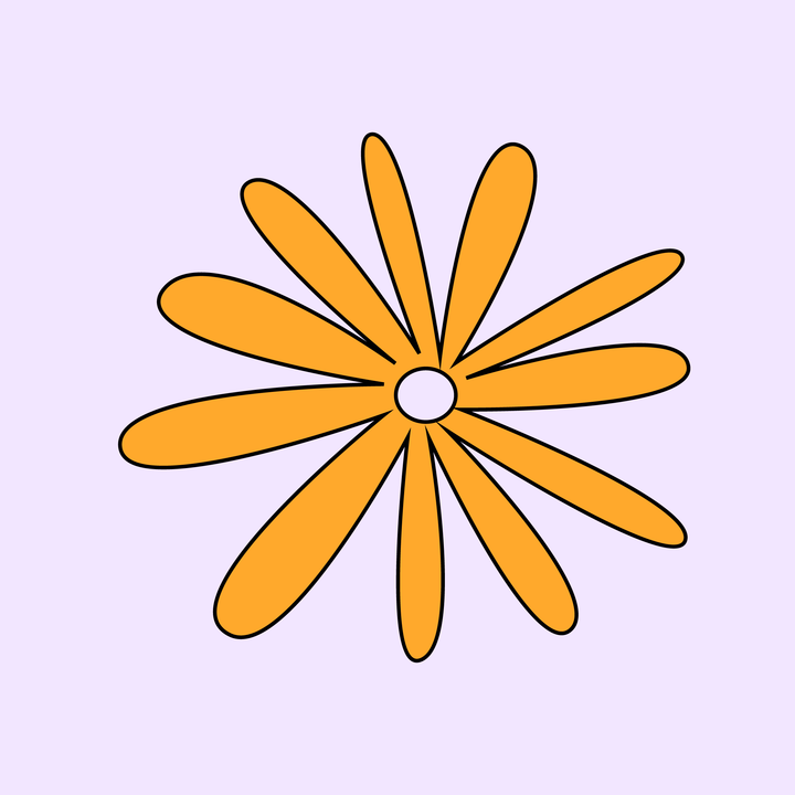 Oransje blomst med lange kronblader. Illustrasjon.